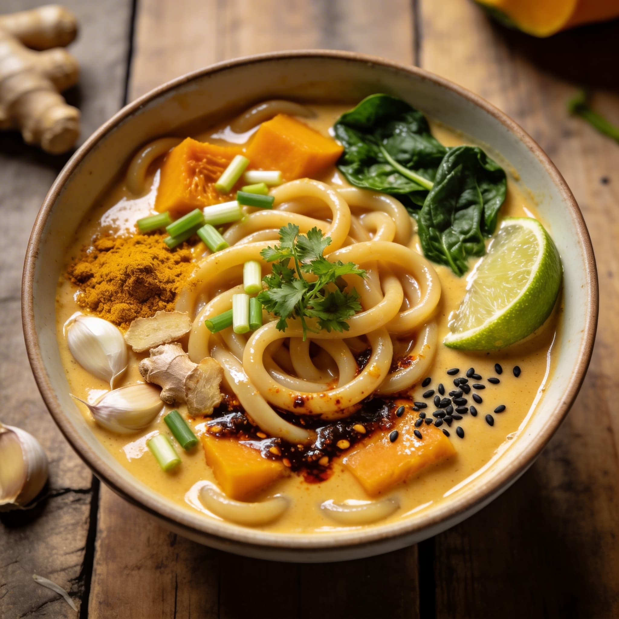 Cremige Kürbis-Curry-Udon