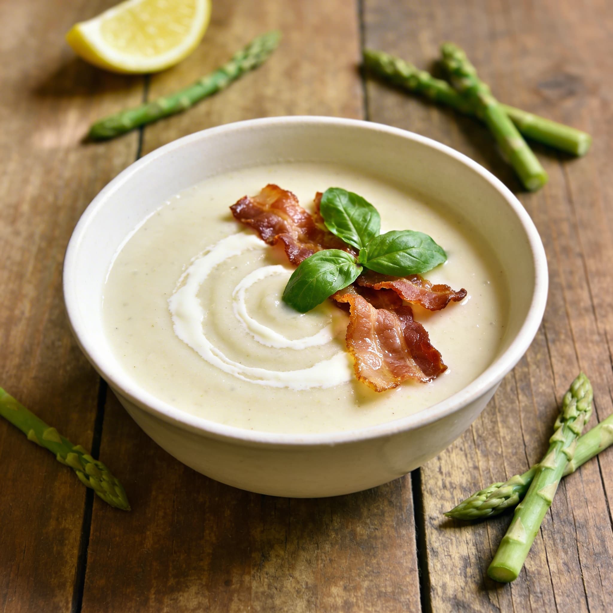Samtige Spargelcremesuppe mit Bacon
