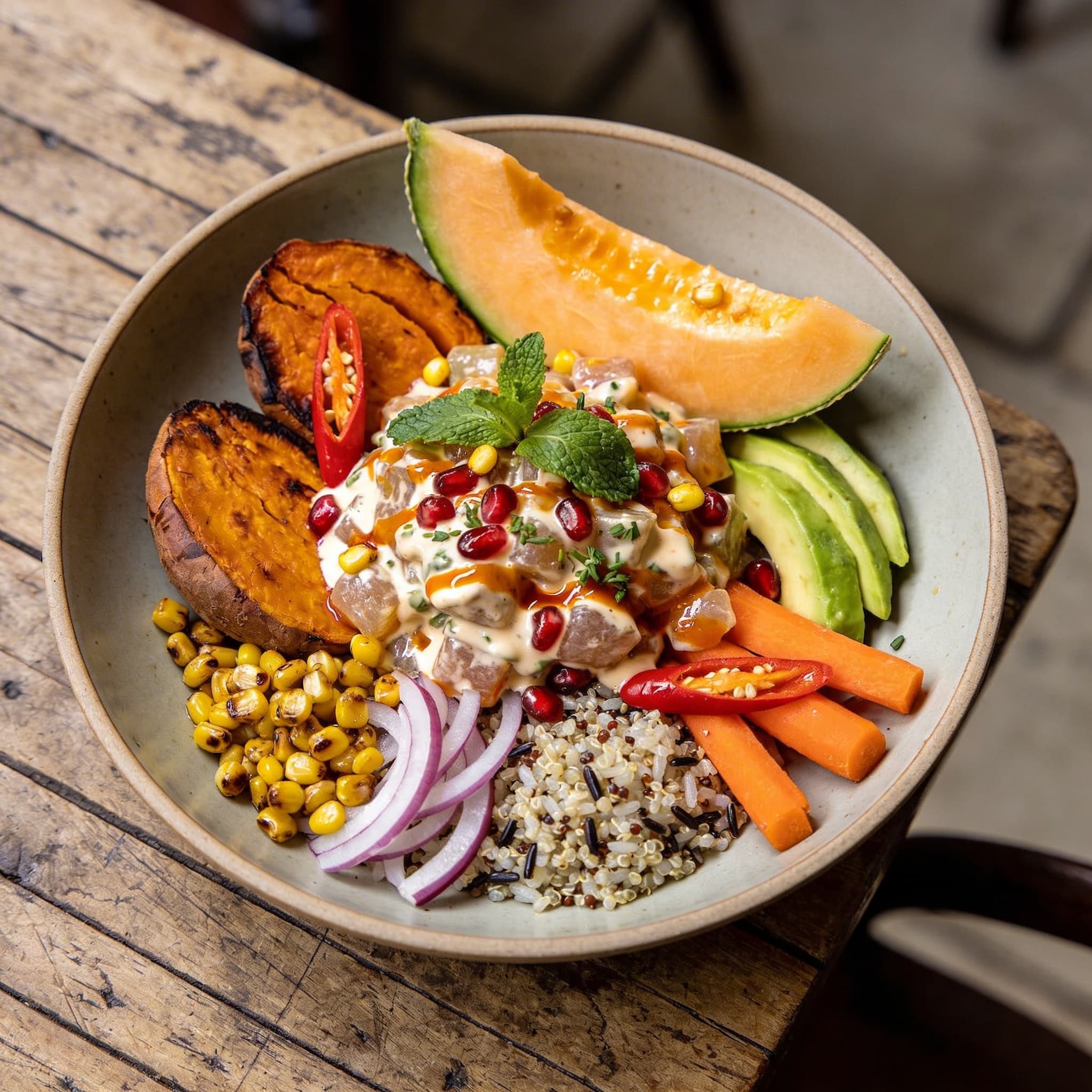 Melonen-Ceviche mit Süßkartoffel