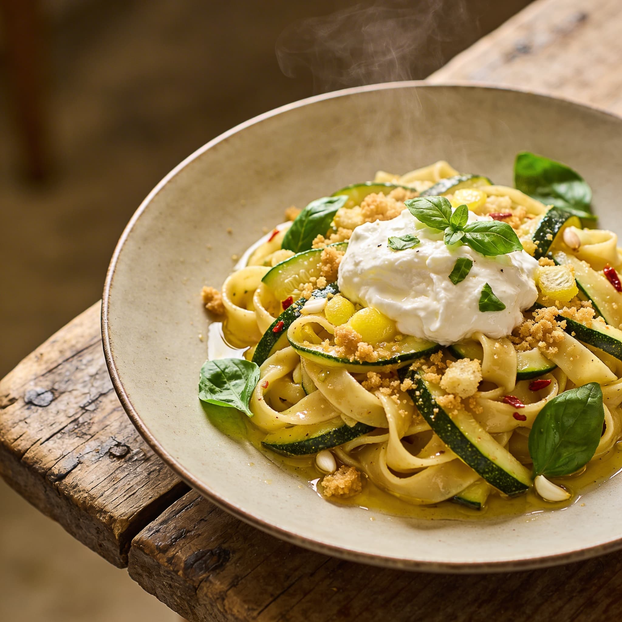 Zitronige Zucchini-Tagliatelle mit Mozzarella