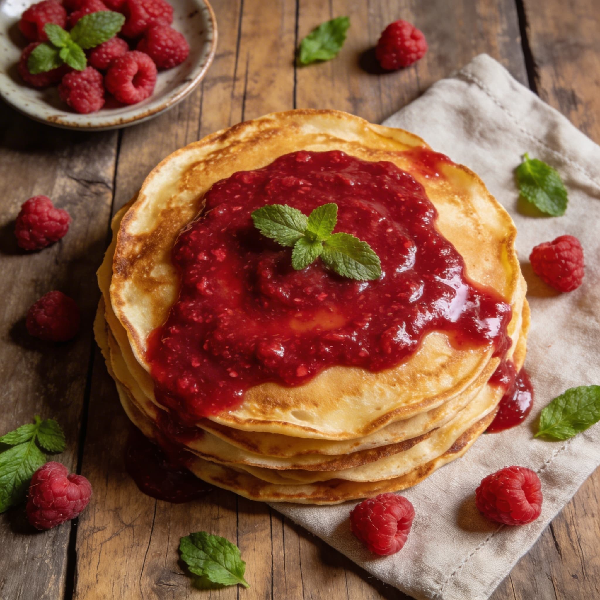 Pfannkuchen mit Himbeersauce