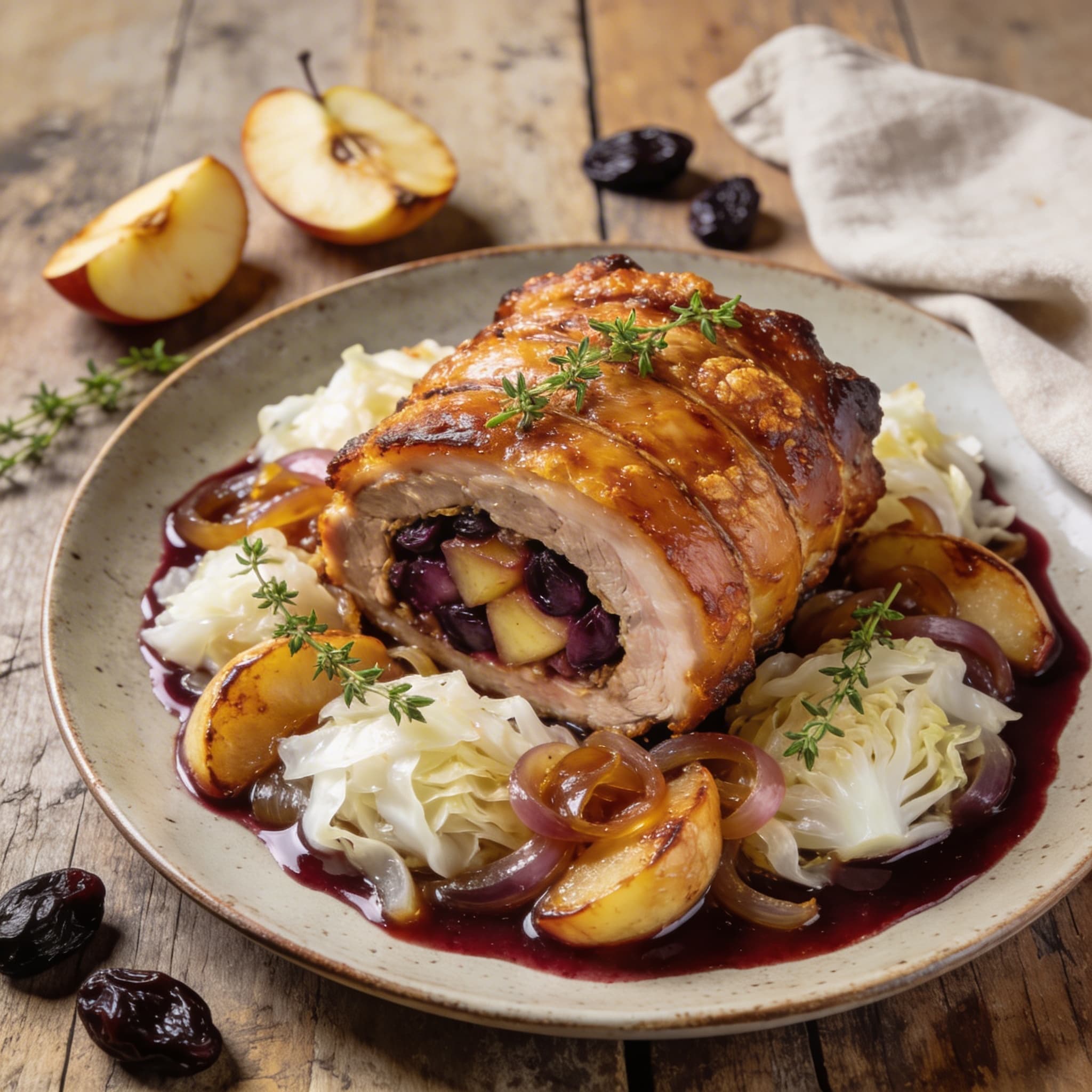 Gefüllter Schweinebauch mit Weißkohl