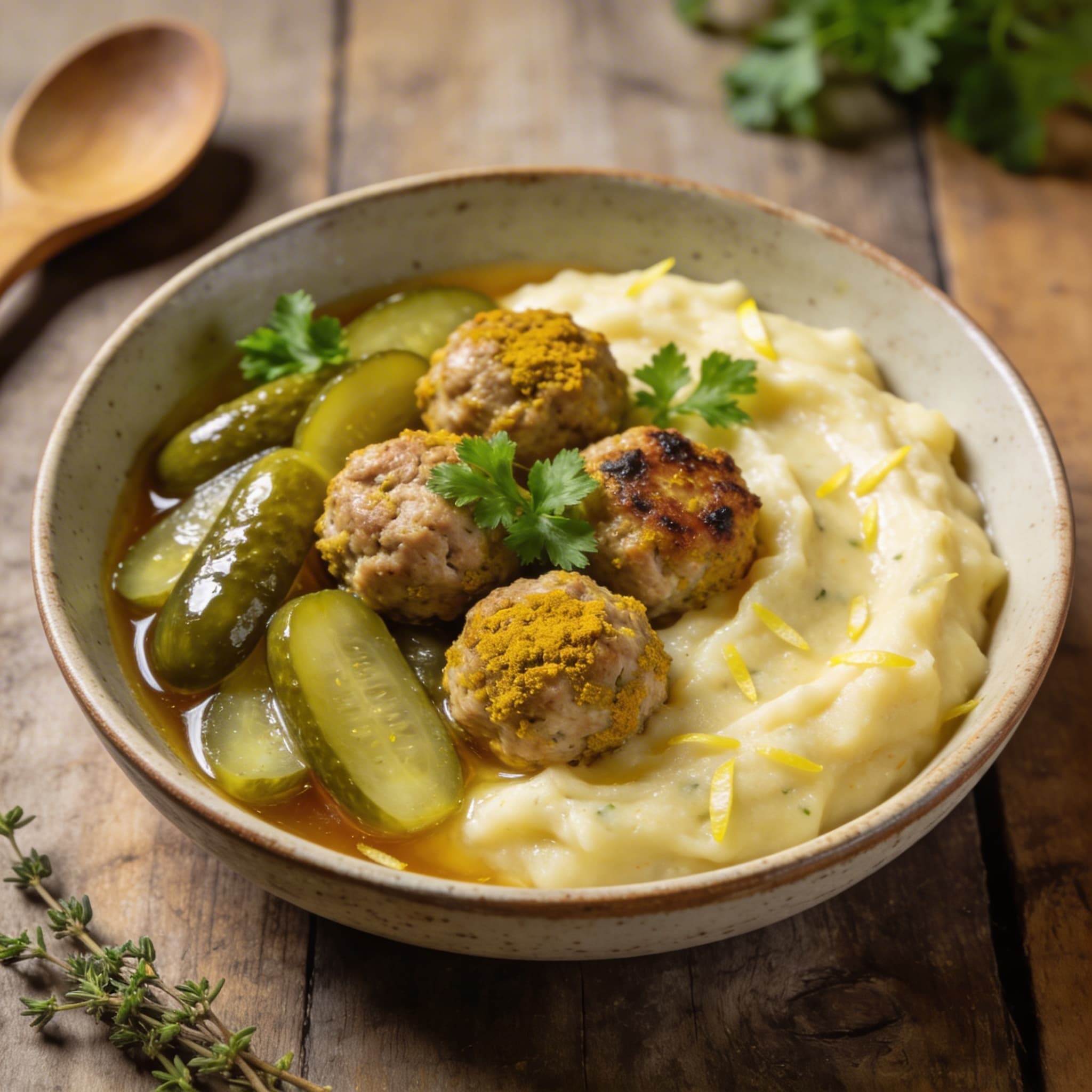 Schmorgurken mit Putenbällchen