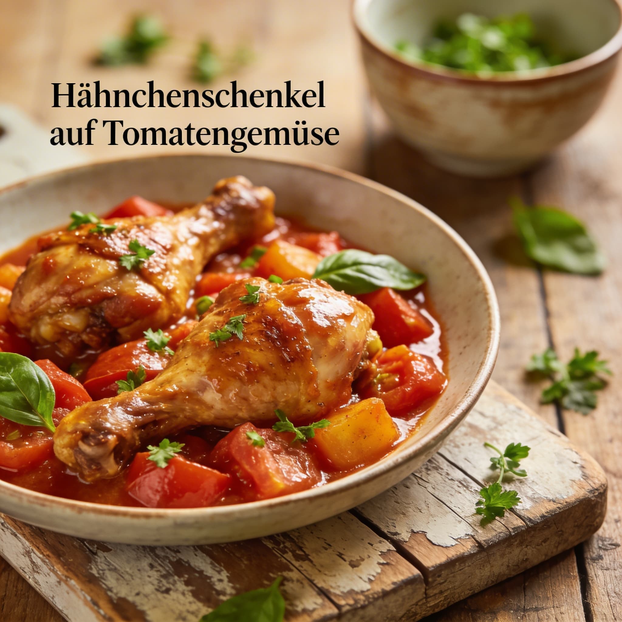 Hähnchenschenkel auf Tomatengemüse