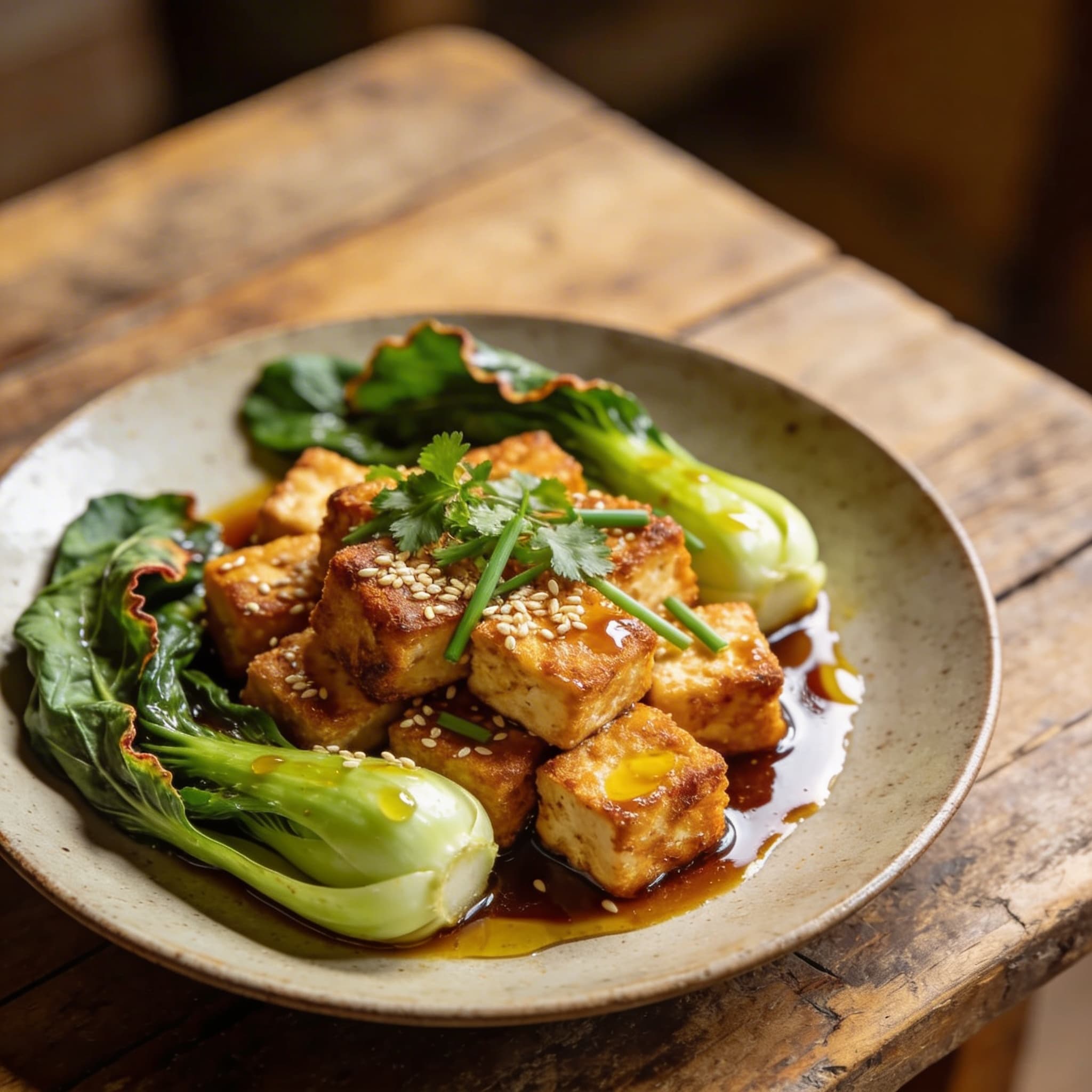Knuspriger Tofu mit Pak Choi