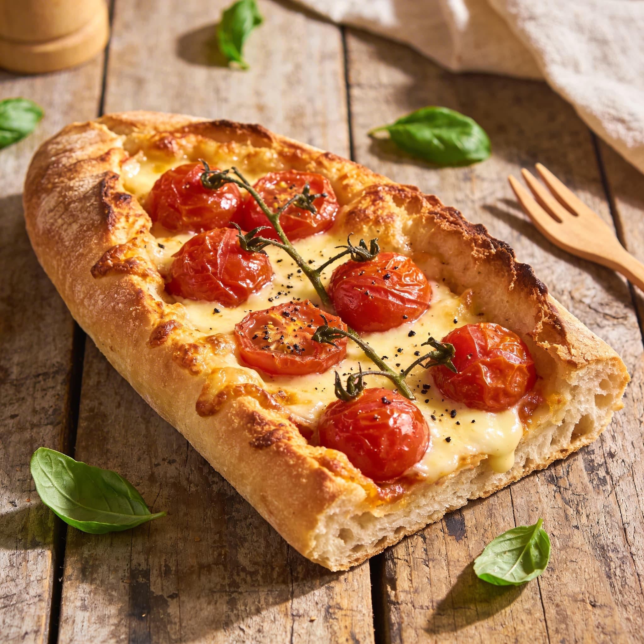 Überbackenes Käse-Tomaten-Ciabatta