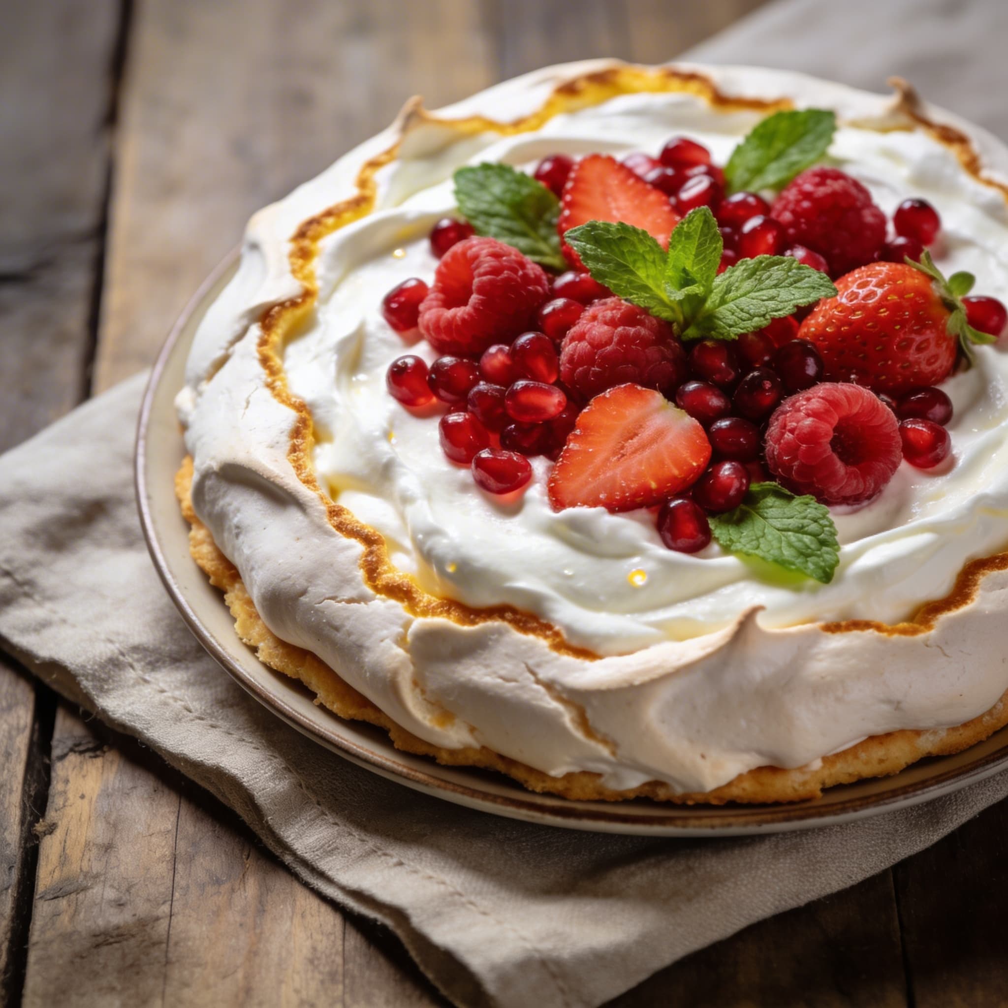 Pavlova mit roten Beeren